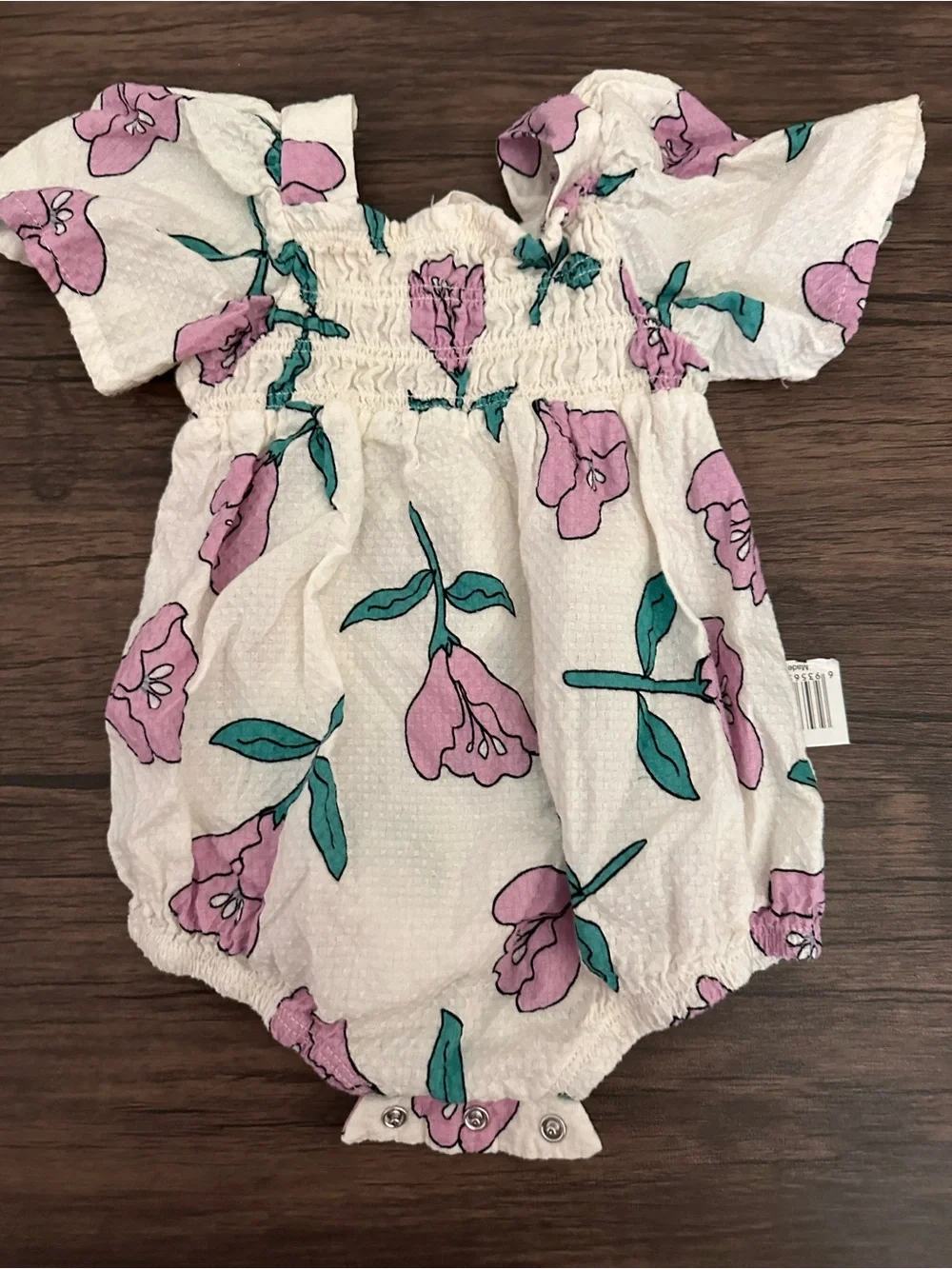 Jessica Simpson White Baby Hat with Light Purple Floral and Teal Leaves